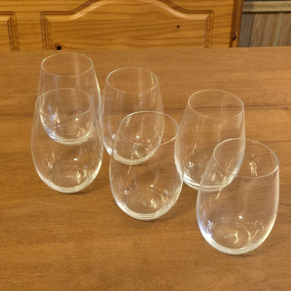 Mikasa Stemless Wine Glasses, Set Of 6, 5.5" 19.75 Oz, Crystal Julie Collection